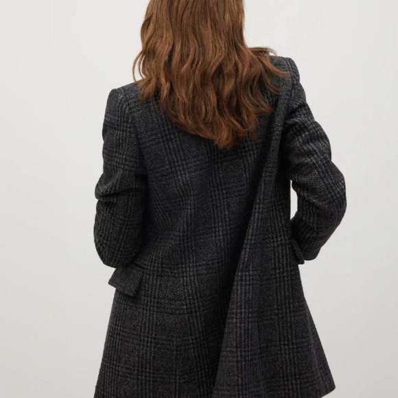 MNG Mango Plaid Wool Blend Coat Size XS Black Gray Double Breasted Lined - Picture 2 of 7